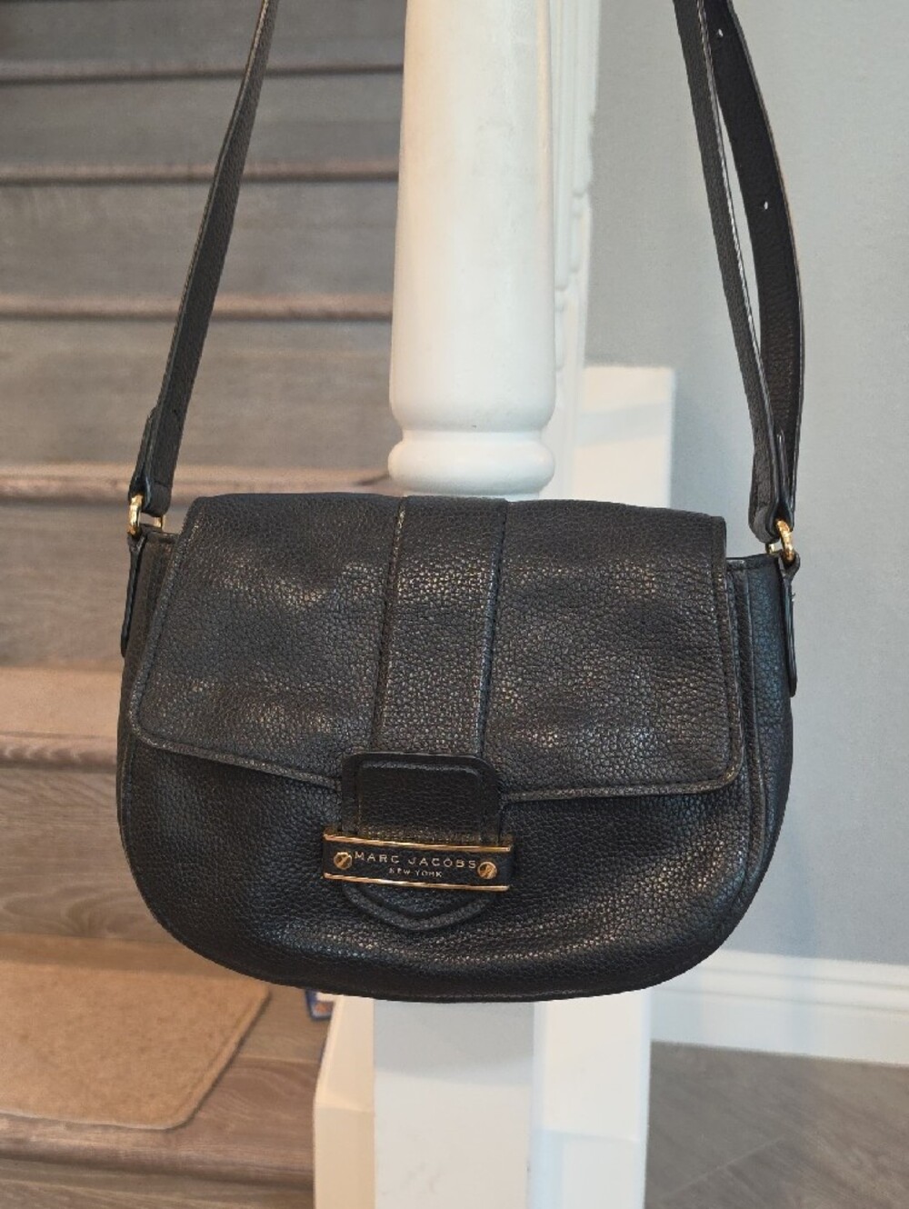 Marc Jacobs Black Pebbled Leather Saddle Crossbody